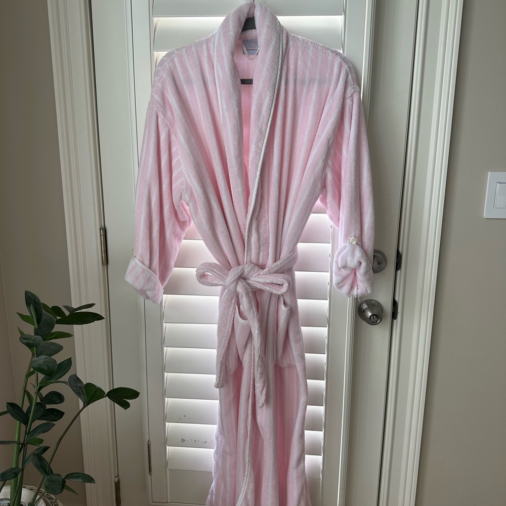 Weezie Pink Striped Women's Long Robe - Size Large